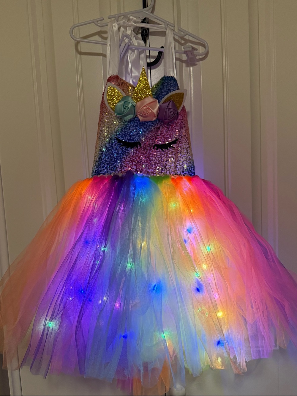 Girls' Rainbow Unicorn LED Tutu Halter Dress Costume - Size